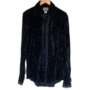 Jeannie Nitro Vintage Velvet Lace Long Sleeve Button Down Shirt L